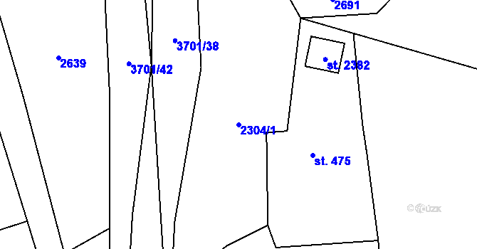 Parcela st. 2304/1 v KÚ Rožnov pod Radhoštěm, Katastrální mapa