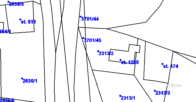 Parcela st. 2313/2 v KÚ Rožnov pod Radhoštěm, Katastrální mapa