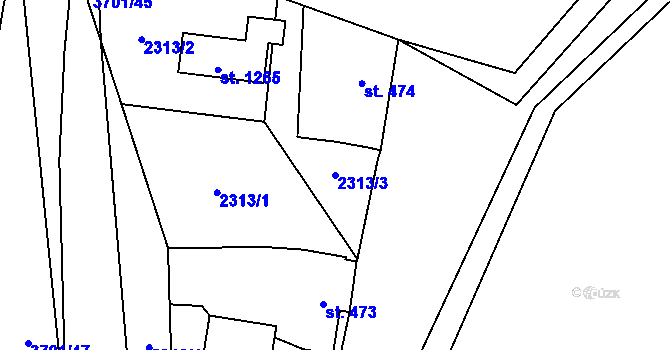Parcela st. 2313/3 v KÚ Rožnov pod Radhoštěm, Katastrální mapa