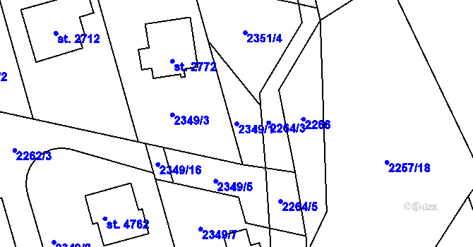 Parcela st. 2349/1 v KÚ Rožnov pod Radhoštěm, Katastrální mapa