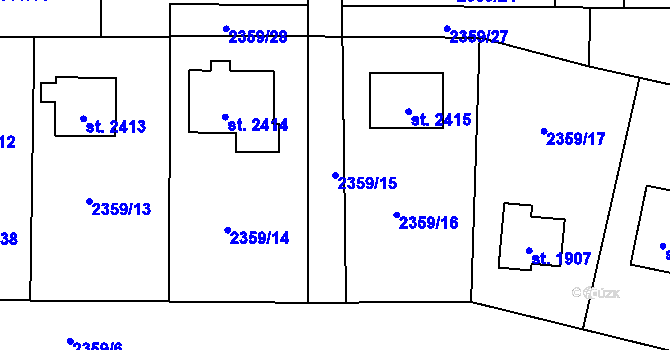 Parcela st. 2359/15 v KÚ Rožnov pod Radhoštěm, Katastrální mapa