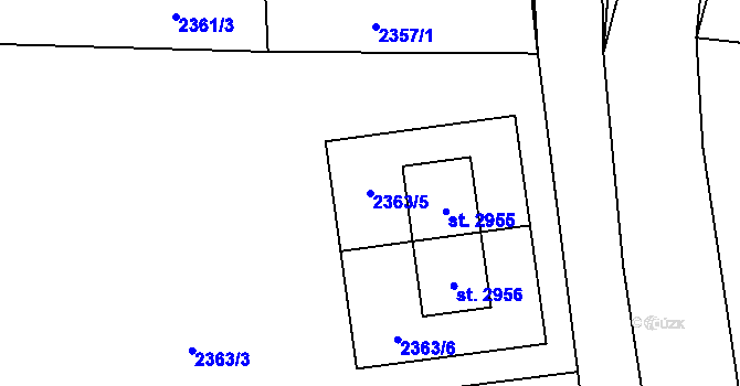 Parcela st. 2363/5 v KÚ Rožnov pod Radhoštěm, Katastrální mapa