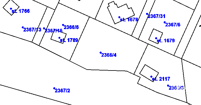 Parcela st. 2366/4 v KÚ Rožnov pod Radhoštěm, Katastrální mapa