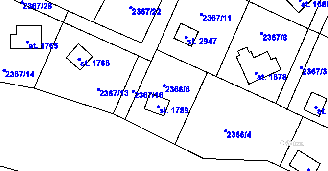 Parcela st. 2366/6 v KÚ Rožnov pod Radhoštěm, Katastrální mapa