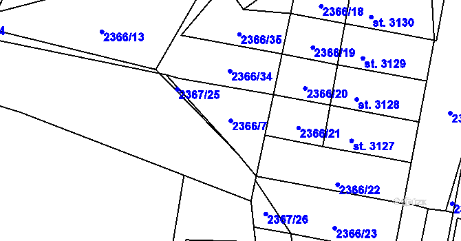 Parcela st. 2366/7 v KÚ Rožnov pod Radhoštěm, Katastrální mapa