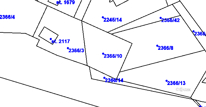 Parcela st. 2366/10 v KÚ Rožnov pod Radhoštěm, Katastrální mapa