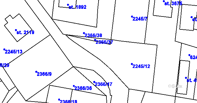 Parcela st. 2366/16 v KÚ Rožnov pod Radhoštěm, Katastrální mapa
