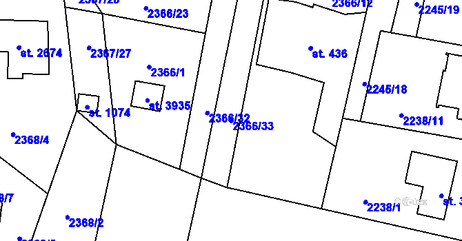 Parcela st. 2366/33 v KÚ Rožnov pod Radhoštěm, Katastrální mapa