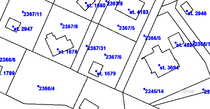 Parcela st. 2367/6 v KÚ Rožnov pod Radhoštěm, Katastrální mapa