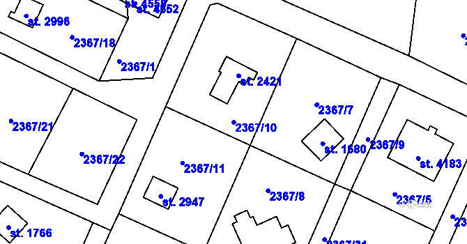 Parcela st. 2367/10 v KÚ Rožnov pod Radhoštěm, Katastrální mapa