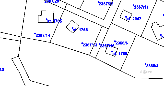 Parcela st. 2367/13 v KÚ Rožnov pod Radhoštěm, Katastrální mapa