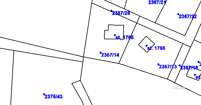 Parcela st. 2367/14 v KÚ Rožnov pod Radhoštěm, Katastrální mapa