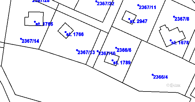 Parcela st. 2367/16 v KÚ Rožnov pod Radhoštěm, Katastrální mapa