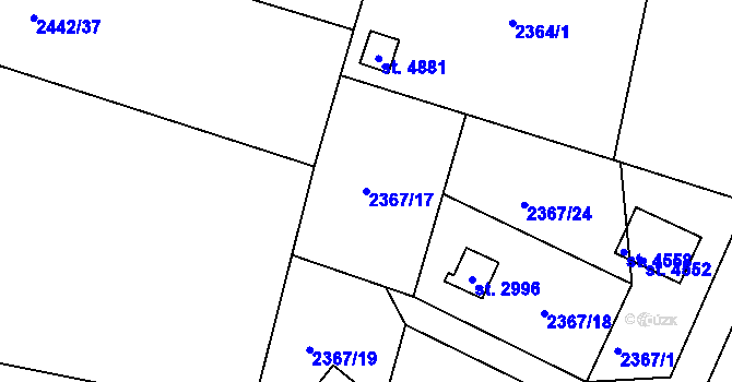 Parcela st. 2367/17 v KÚ Rožnov pod Radhoštěm, Katastrální mapa