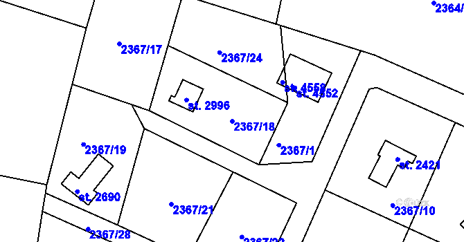 Parcela st. 2367/18 v KÚ Rožnov pod Radhoštěm, Katastrální mapa