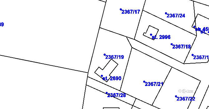 Parcela st. 2367/19 v KÚ Rožnov pod Radhoštěm, Katastrální mapa