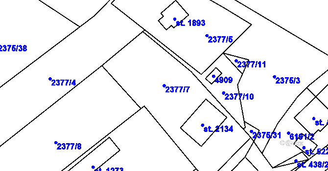 Parcela st. 2377/7 v KÚ Rožnov pod Radhoštěm, Katastrální mapa