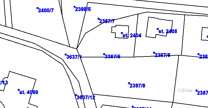 Parcela st. 2387/6 v KÚ Rožnov pod Radhoštěm, Katastrální mapa