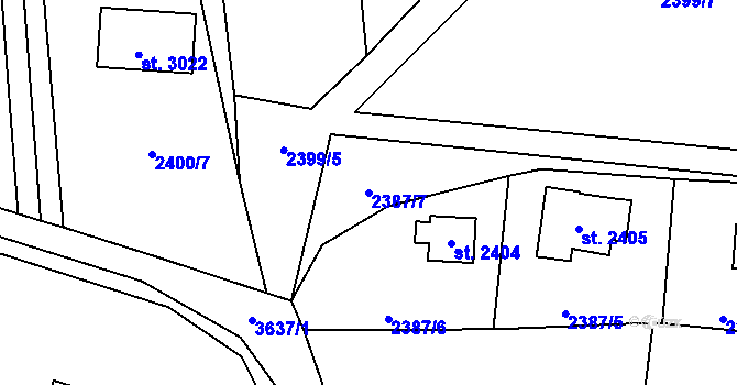 Parcela st. 2387/7 v KÚ Rožnov pod Radhoštěm, Katastrální mapa
