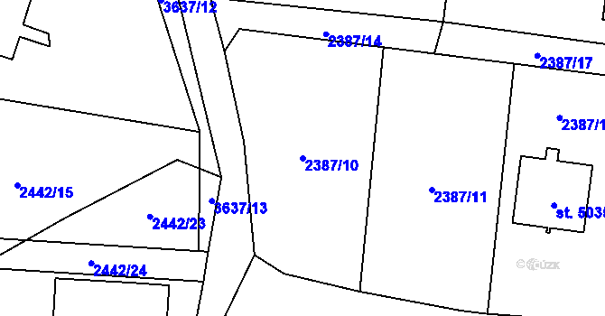 Parcela st. 2387/10 v KÚ Rožnov pod Radhoštěm, Katastrální mapa