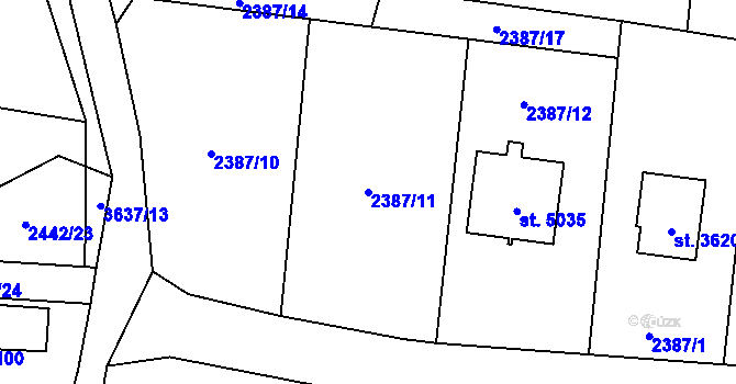 Parcela st. 2387/11 v KÚ Rožnov pod Radhoštěm, Katastrální mapa