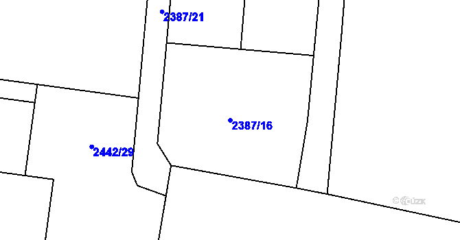 Parcela st. 2387/16 v KÚ Rožnov pod Radhoštěm, Katastrální mapa