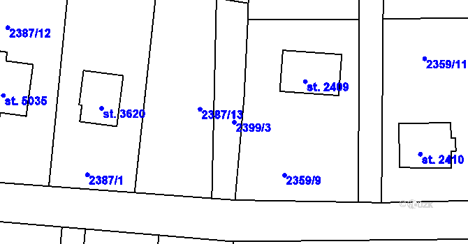 Parcela st. 2399/3 v KÚ Rožnov pod Radhoštěm, Katastrální mapa