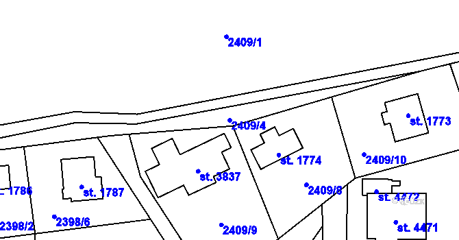 Parcela st. 2409/4 v KÚ Rožnov pod Radhoštěm, Katastrální mapa