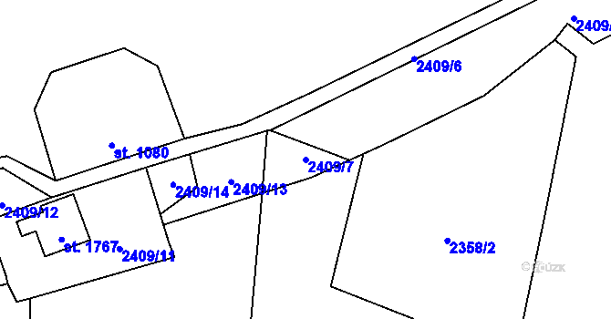Parcela st. 2409/7 v KÚ Rožnov pod Radhoštěm, Katastrální mapa