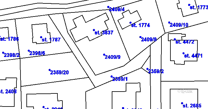 Parcela st. 2409/9 v KÚ Rožnov pod Radhoštěm, Katastrální mapa