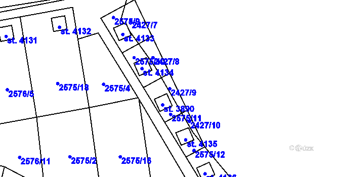 Parcela st. 2427/9 v KÚ Rožnov pod Radhoštěm, Katastrální mapa