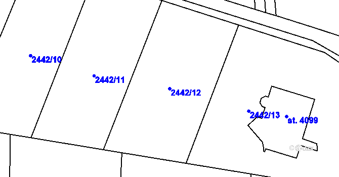 Parcela st. 2442/12 v KÚ Rožnov pod Radhoštěm, Katastrální mapa