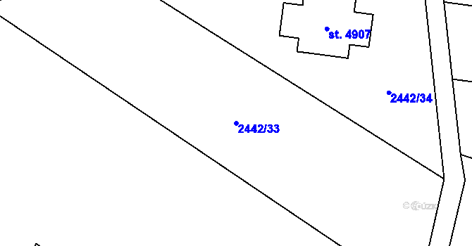 Parcela st. 2442/33 v KÚ Rožnov pod Radhoštěm, Katastrální mapa
