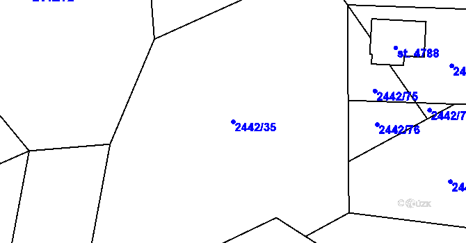 Parcela st. 2442/35 v KÚ Rožnov pod Radhoštěm, Katastrální mapa