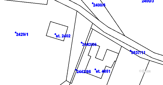 Parcela st. 2442/65 v KÚ Rožnov pod Radhoštěm, Katastrální mapa