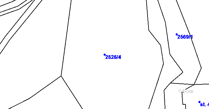 Parcela st. 2526/4 v KÚ Rožnov pod Radhoštěm, Katastrální mapa