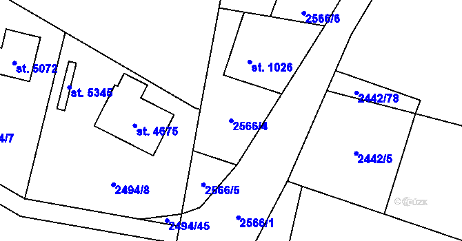 Parcela st. 2566/4 v KÚ Rožnov pod Radhoštěm, Katastrální mapa