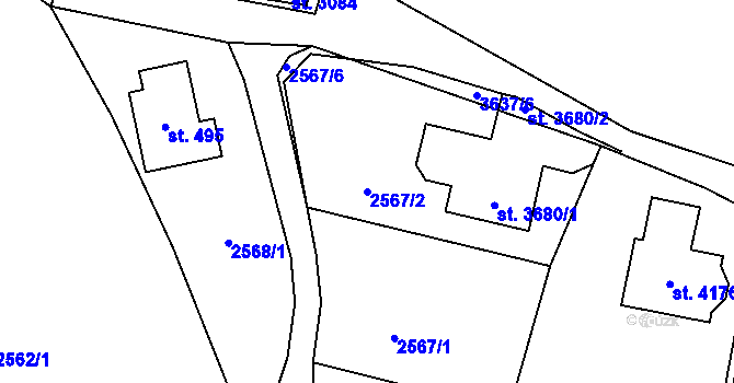 Parcela st. 2567/2 v KÚ Rožnov pod Radhoštěm, Katastrální mapa