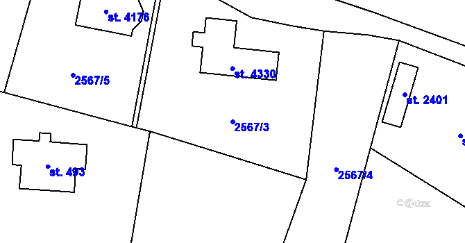Parcela st. 2567/3 v KÚ Rožnov pod Radhoštěm, Katastrální mapa