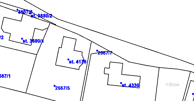 Parcela st. 2567/7 v KÚ Rožnov pod Radhoštěm, Katastrální mapa