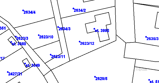 Parcela st. 2623/12 v KÚ Rožnov pod Radhoštěm, Katastrální mapa