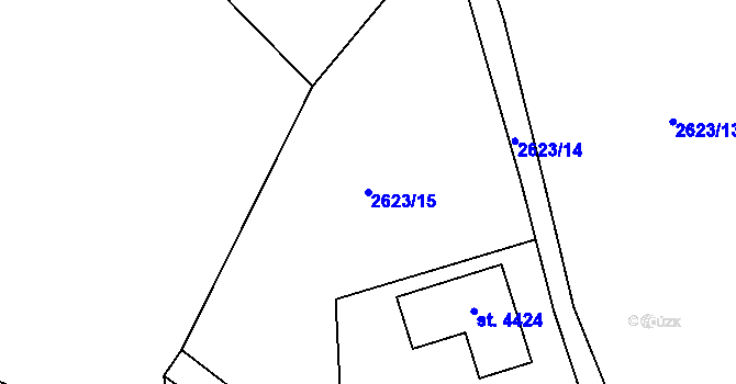Parcela st. 2623/15 v KÚ Rožnov pod Radhoštěm, Katastrální mapa