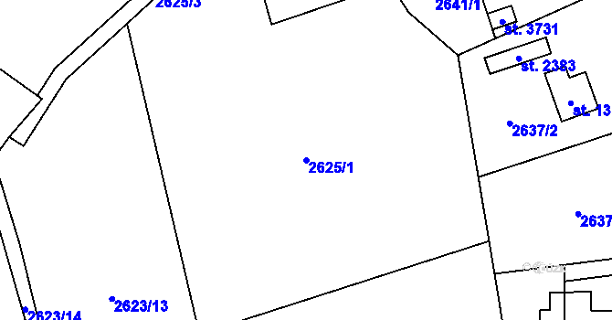 Parcela st. 2625/1 v KÚ Rožnov pod Radhoštěm, Katastrální mapa