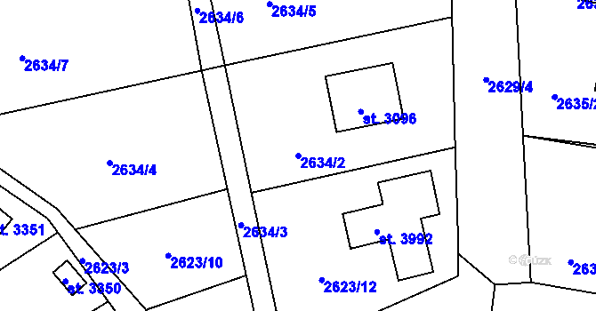 Parcela st. 2634/2 v KÚ Rožnov pod Radhoštěm, Katastrální mapa