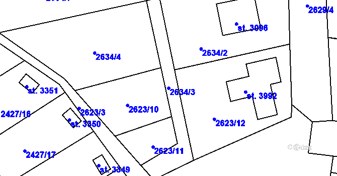 Parcela st. 2634/3 v KÚ Rožnov pod Radhoštěm, Katastrální mapa