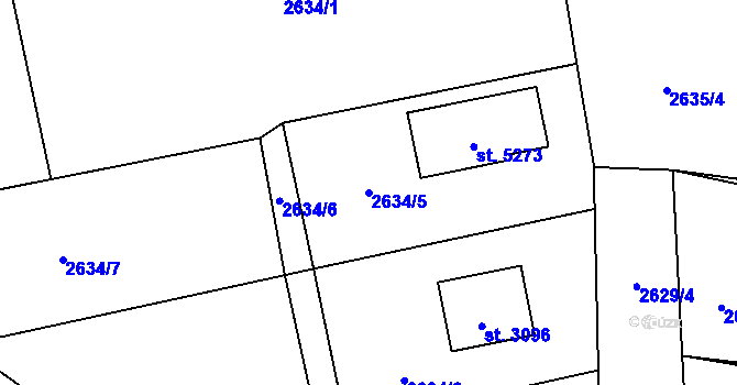 Parcela st. 2634/5 v KÚ Rožnov pod Radhoštěm, Katastrální mapa