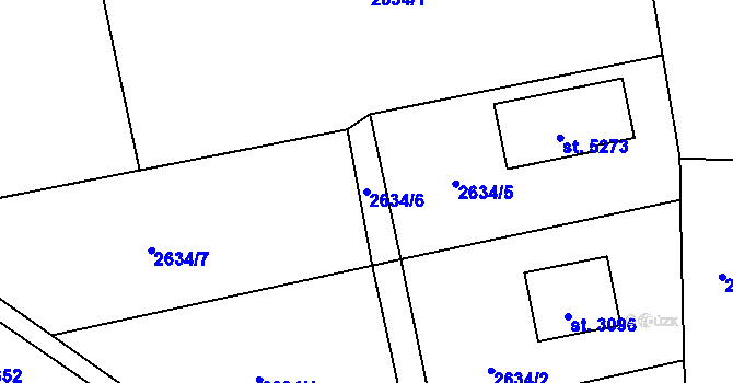 Parcela st. 2634/6 v KÚ Rožnov pod Radhoštěm, Katastrální mapa