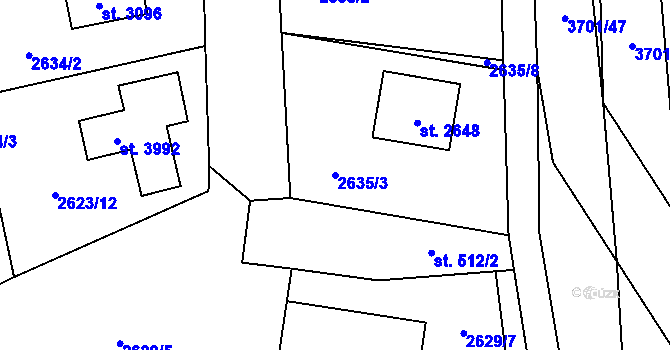 Parcela st. 2635/3 v KÚ Rožnov pod Radhoštěm, Katastrální mapa