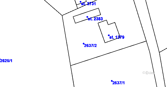 Parcela st. 2637/2 v KÚ Rožnov pod Radhoštěm, Katastrální mapa