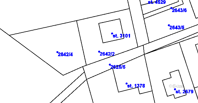 Parcela st. 2642/2 v KÚ Rožnov pod Radhoštěm, Katastrální mapa
